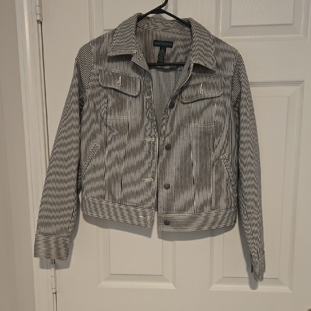 Ralph Lauren Black and White Striped Jean Jacket